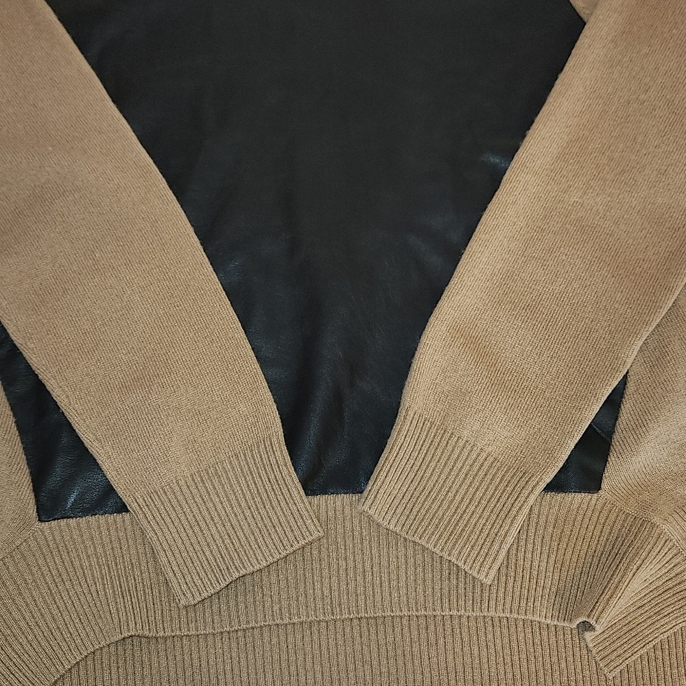 MASON Wool Blend Crew Neck Sweater with Leather Panel, size P - Picture 4 of 9